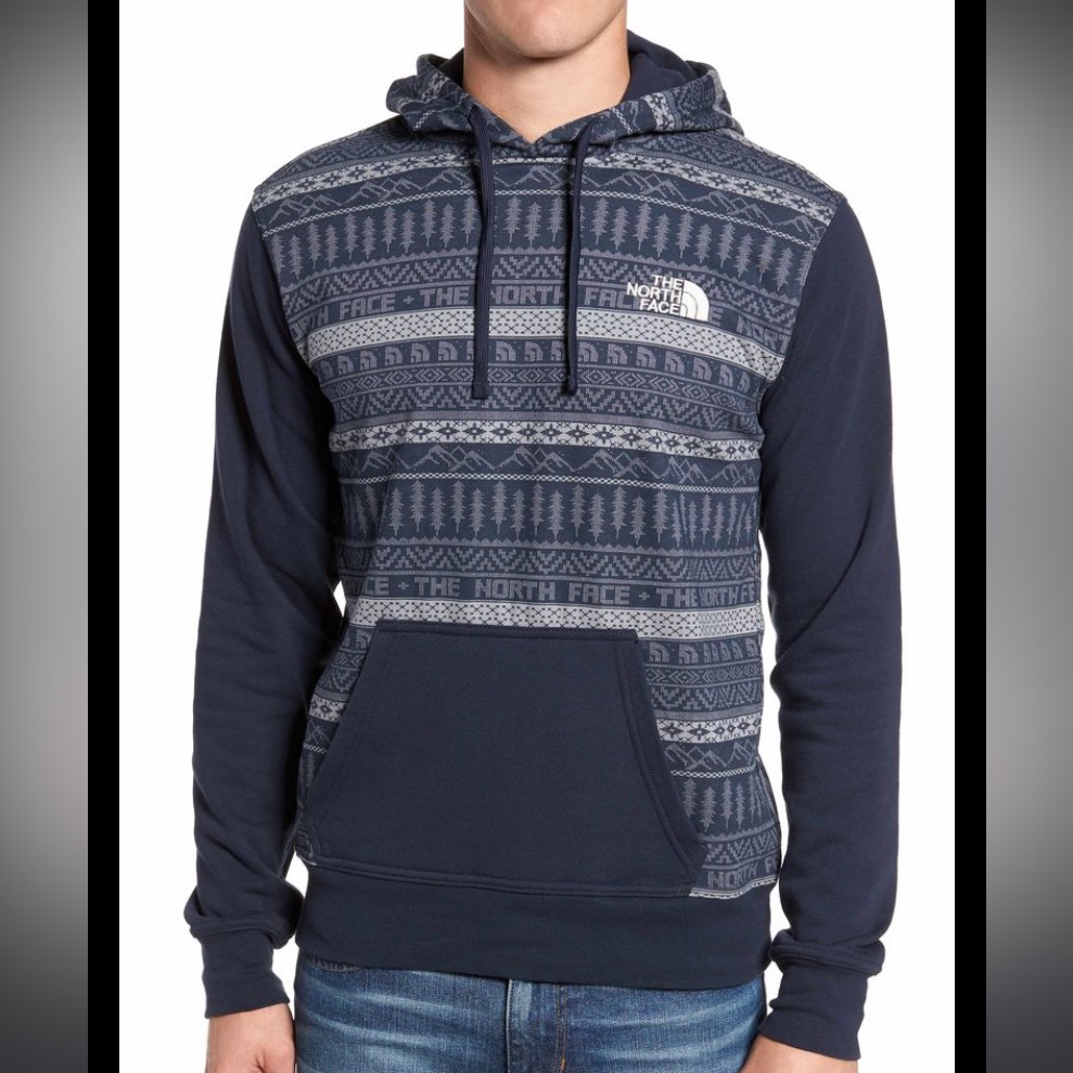 The North Face Holiday Printed Half Dome Hoodie Sweatshirt Navy Medium